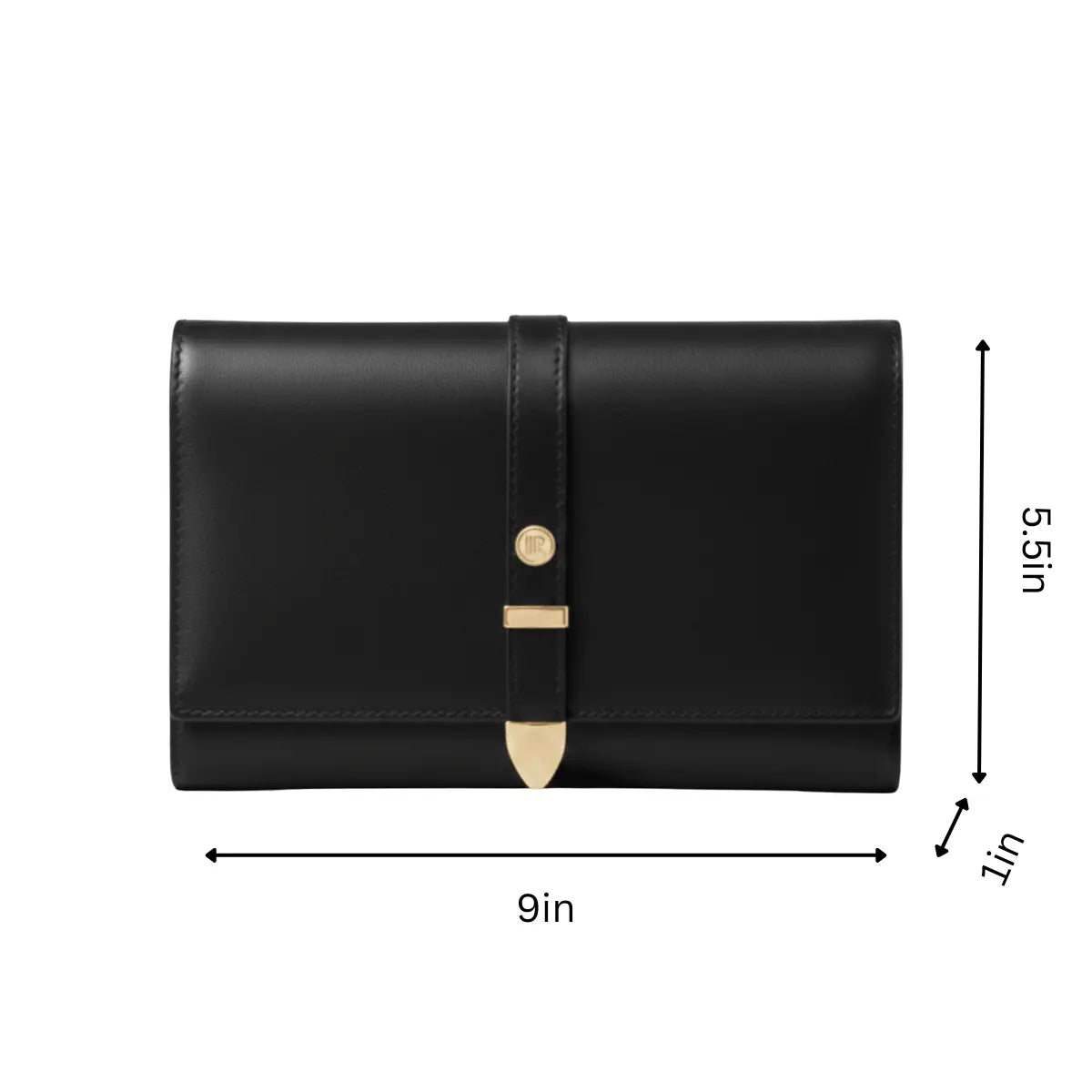 Aspen Black travel wallet with gold-tone clasp and contrast stitching