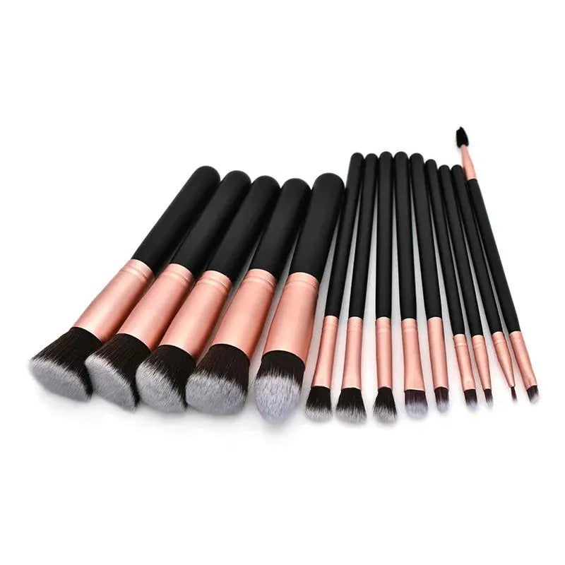 14-teiliges Make-up Pinselset mit roségoldfarbenen Griffen und dichten Borsten