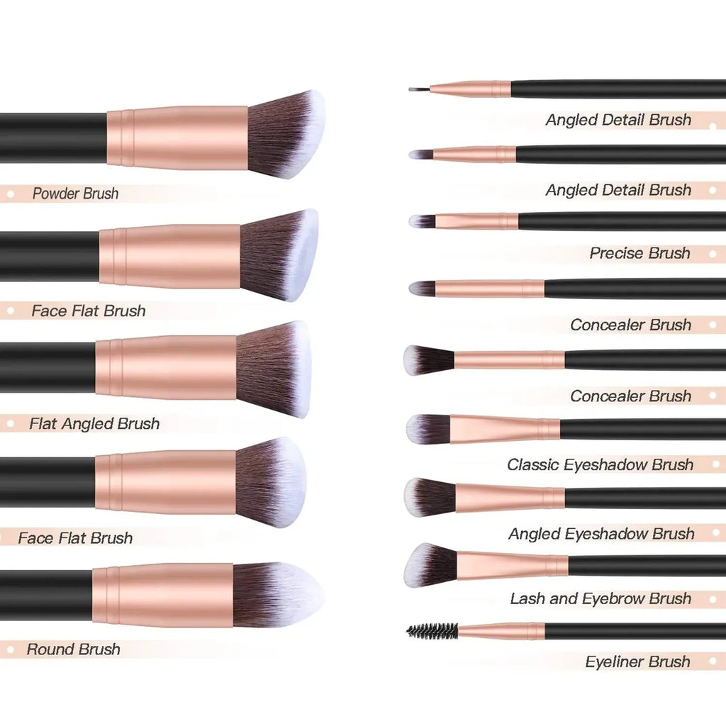 Verschiedene Pinsel mit roségoldfarbenen Griffen: Powder, Face Flat, Concealer & mehr