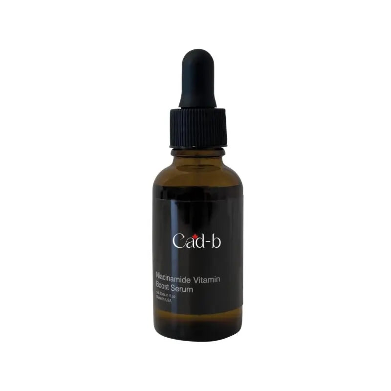 Niacinamide Vitamin Boost Serum glass bottle with label, black dropper cap