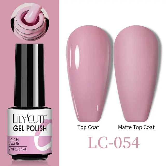 Color Changing Thermal Gel Nail Polish LC-054, light pink glossy top coat vs matte top coat