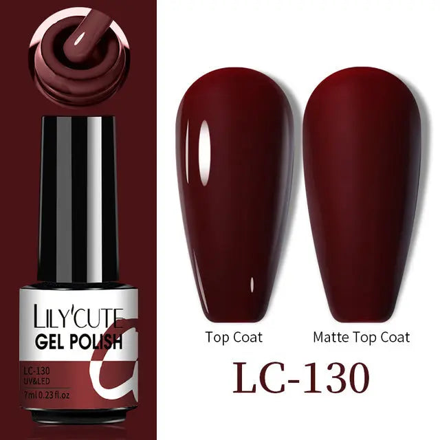 Color Changing Gel Polish LC-130: dunkelrot glänzend und dunkelrot matt, Set