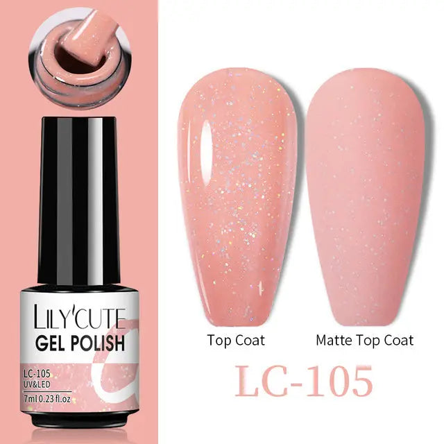 Color Changing Gel Polish LC-105: rosé glänzend mit Glitzer und rosé matt, Set