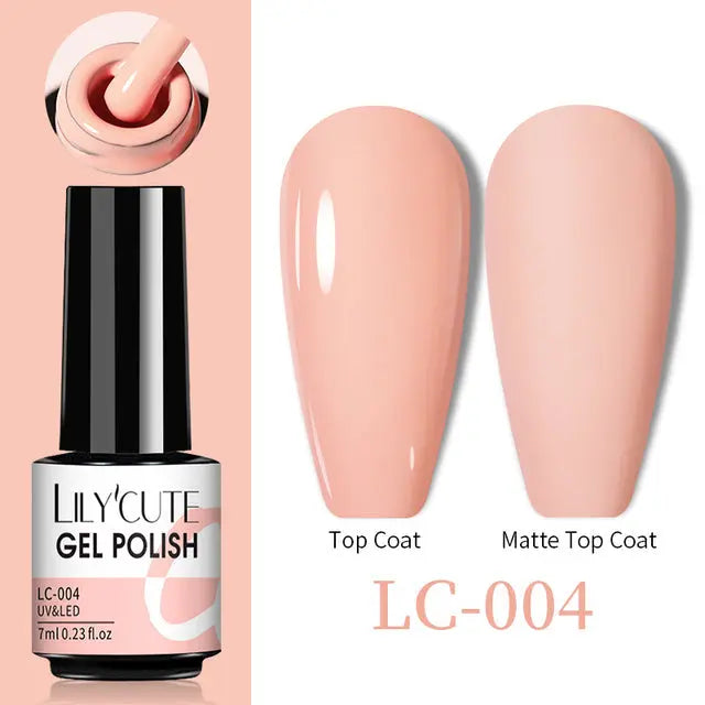 Color Changing Thermal Gel Nail Polish LC-004, nude pink glossy top coat vs matte top coat