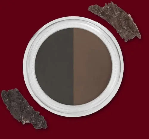 Two-tone eyebrow gel pan with dark brown and medium brown shades