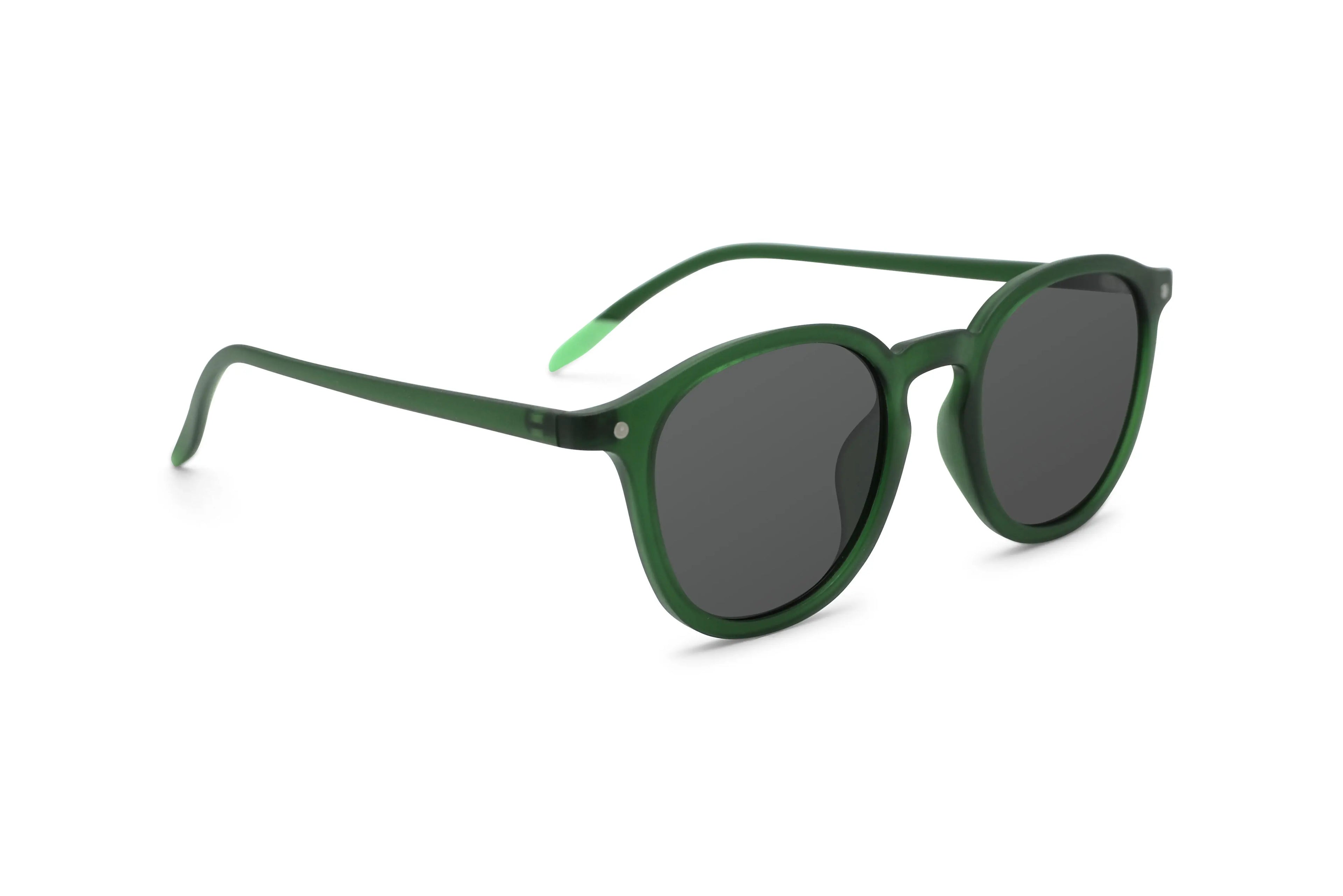 Green sunglasses side view with dark lenses