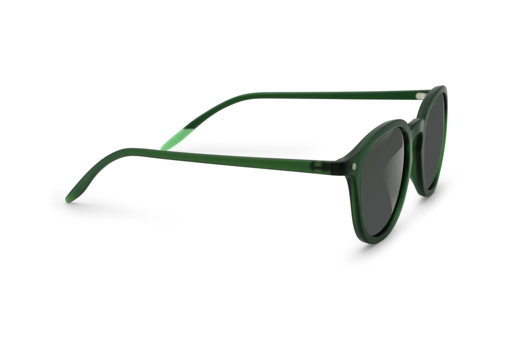 Green sunglasses angled view with dark lenses