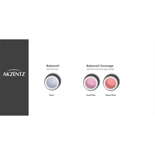 Akzentz Balance Coverage LED-Hard-Gel Farbfelder: Warm Pink, Cool Pink und Clear