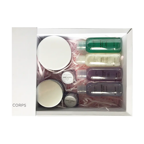 Coffret Corps ouvert : baumes et soins pour le corps en flacons et pots