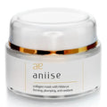 Collagen facial mask jar with hibiscus, white container and gold-banded lid