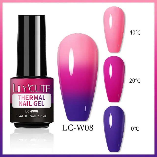 Color Changing Thermal Gel Nail Polish LC-W08: pink to deep blue thermal color shift