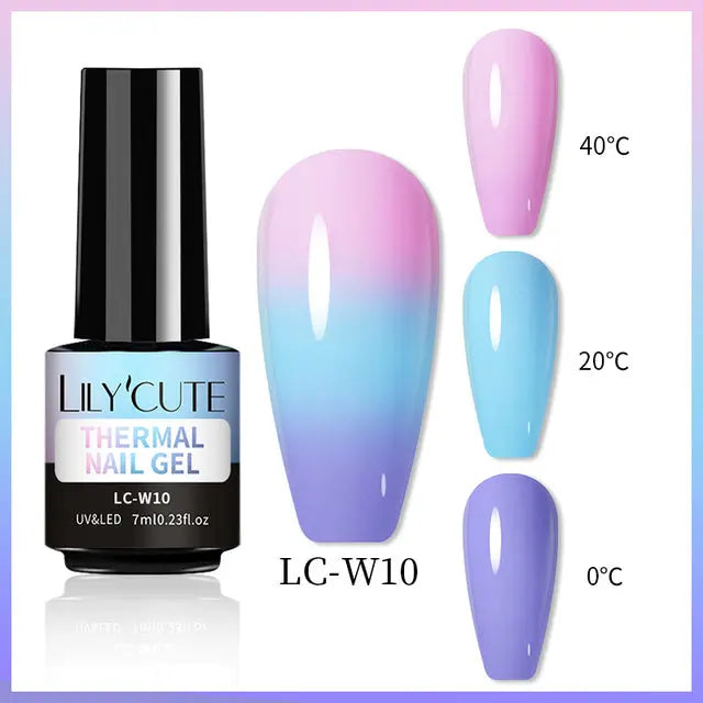 Thermal Nail Gel LC-W10: wechselt zwischen lila, blau und violett bei Temperatur