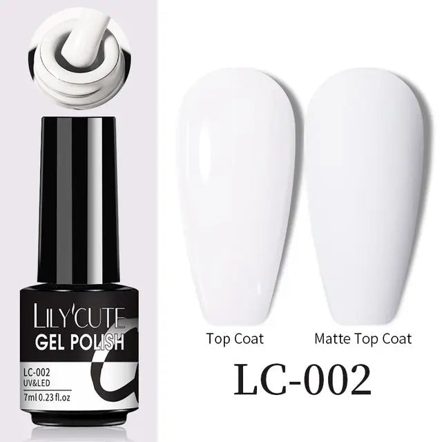 Color Changing Thermal Gel Nail Polish LC-002, white glossy top coat vs matte top coat