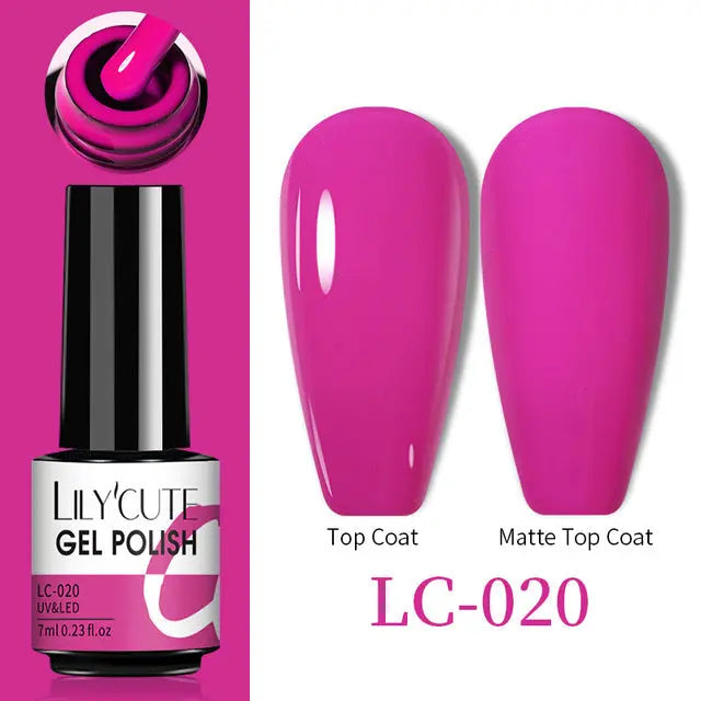 Color Changing Thermal Gel Nail Polish LC-020: vivid pink nails, glossy and matte