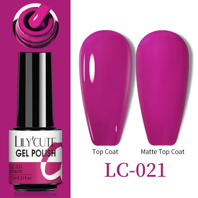 Color Changing Thermal Gel Nail Polish LC-021: bright magenta nails, glossy and matte