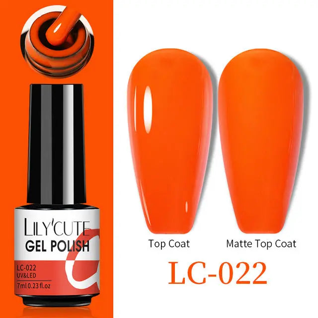 Color Changing Thermal Gel Nail Polish LC-022, orange glossy top coat vs matte top coat