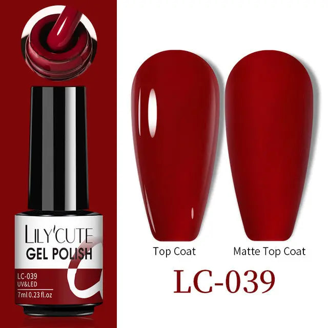 Color Changing Thermal Gel Nail Polish LC-039, dark red glossy top coat vs matte top coat