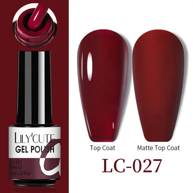 Color Changing Thermal Gel Nail Polish LC-027, burgundy glossy top coat vs matte top coat