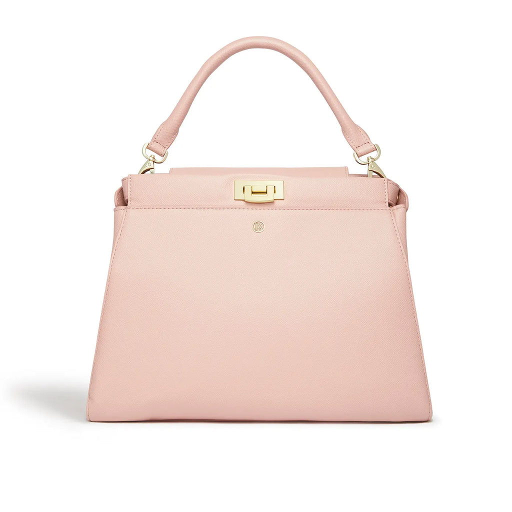 Elm Schultertasche in Nude mit doppeltem Griff und goldener Verschlussplatte