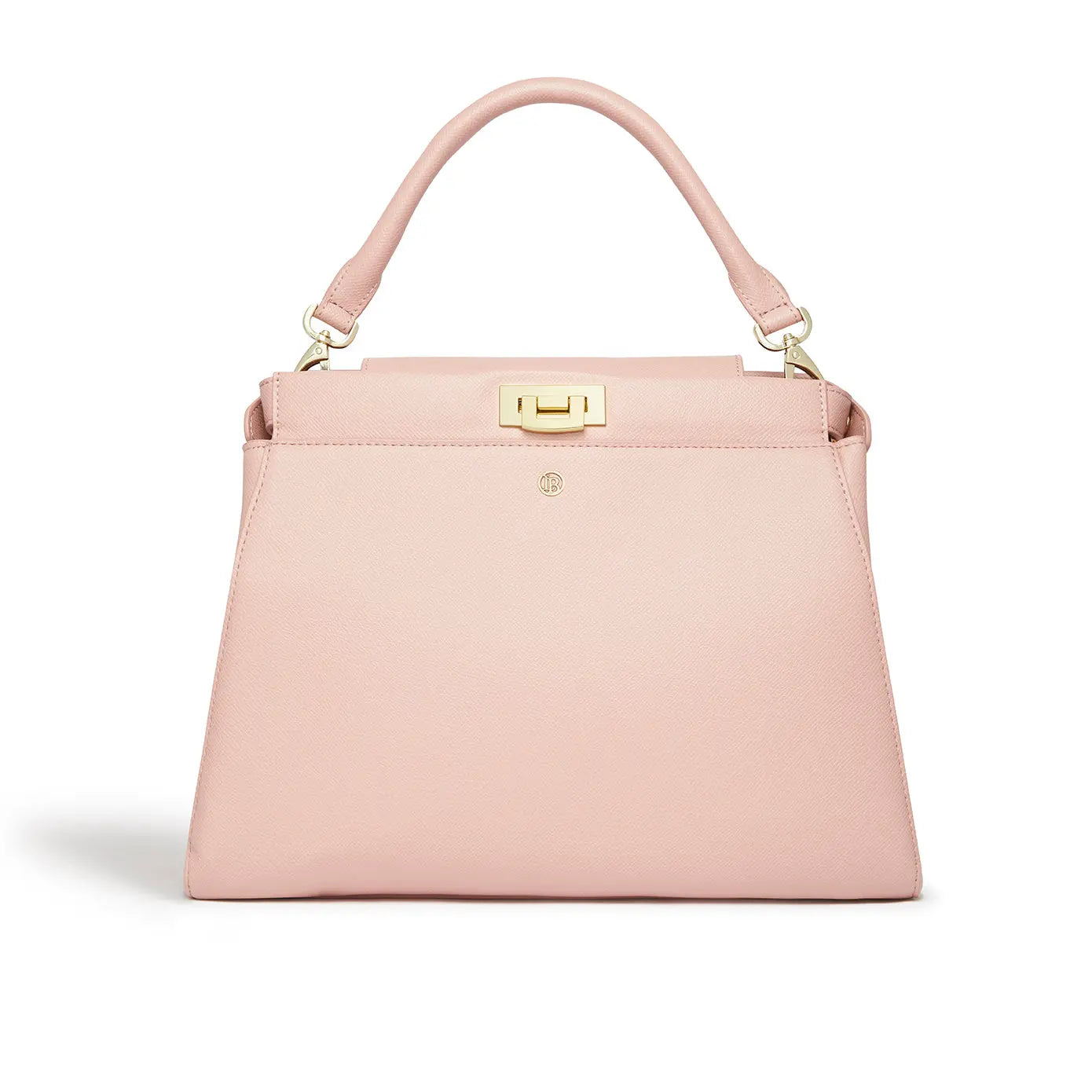 Elm Schultertasche in Nude mit doppeltem Griff und goldener Verschlussplatte