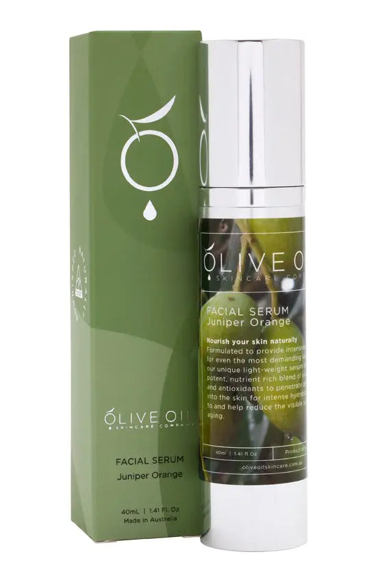 Juniper Orange facial serum 40 ml glass bottle with green carton box