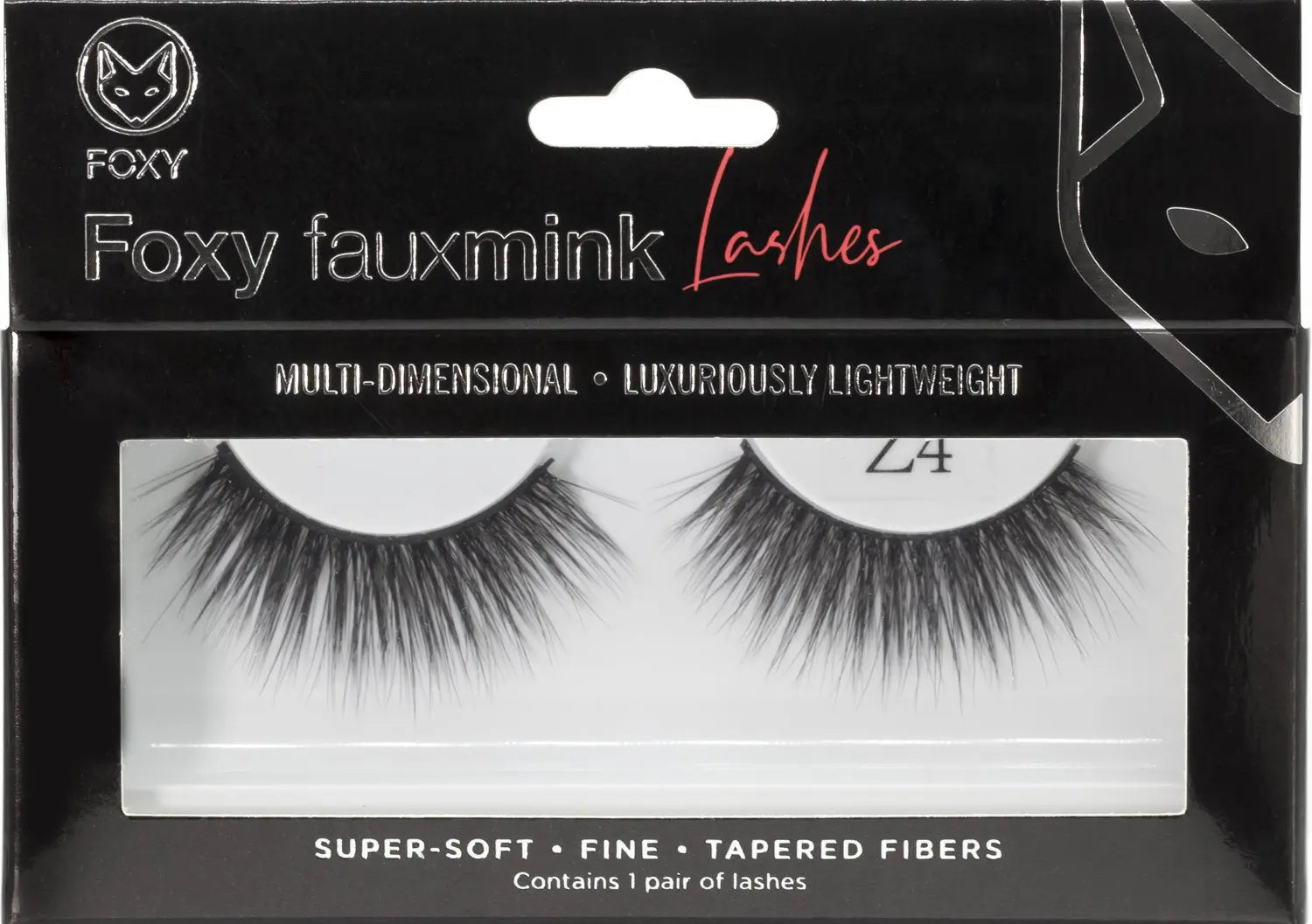 Foxy Fauxmink Lashes Z4, schwarze, gestufte Wimpern im Schiebekarton
