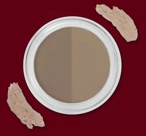 Two-tone eyebrow gel pan with taupe and light brown shades