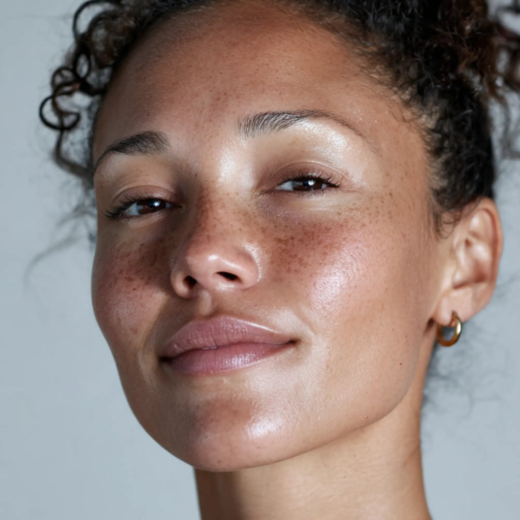 Close-up of face with smooth, dewy skin finish