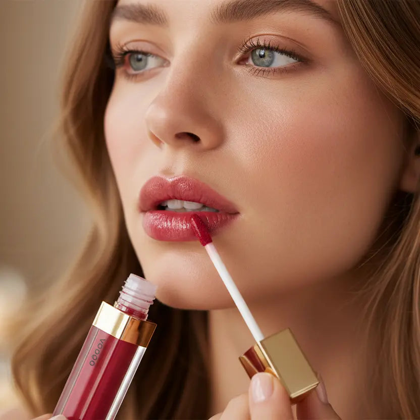 Lipgloss: leuchtend roter Lippenfarbton mit feinem Glanz