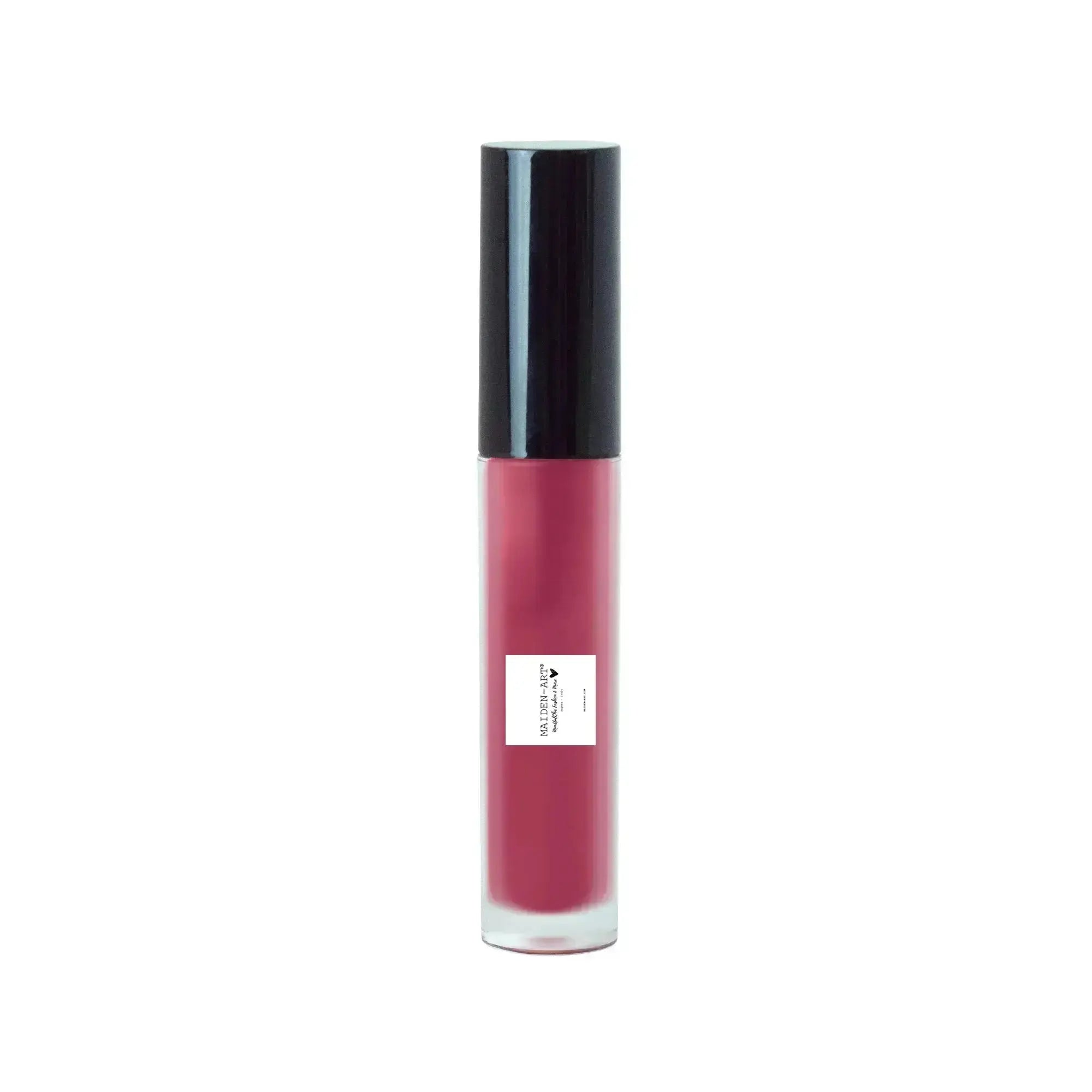 Rouge lip gloss bottle with black cap, deep berry-red gloss