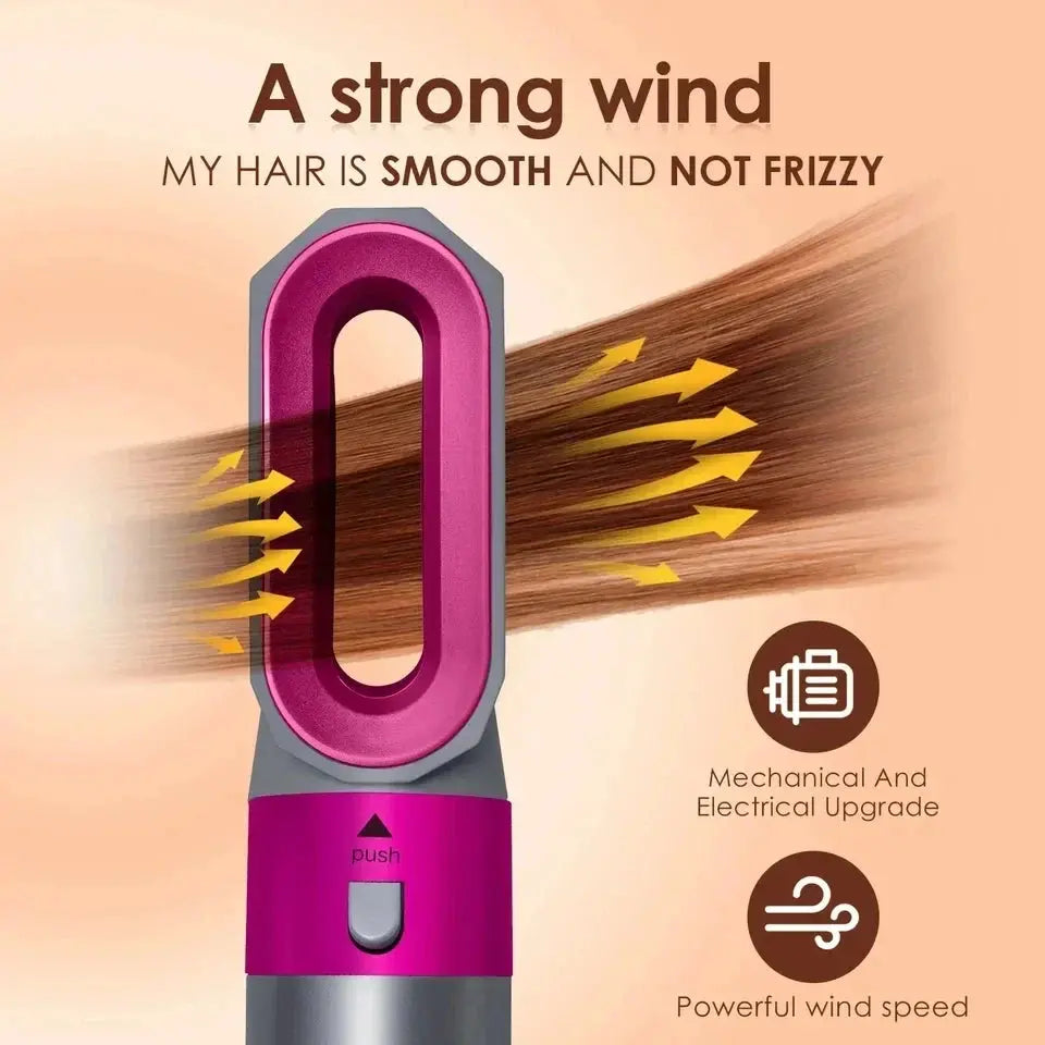 Purple multi hair styler nozzle with airflow vent, compact oval opening and push button