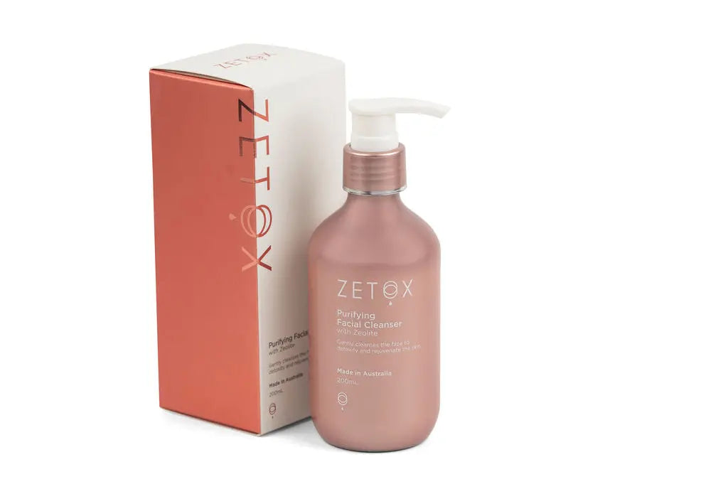 Zetox Purifying Facial Cleanser 200 ml bottle with white pump and matching product box