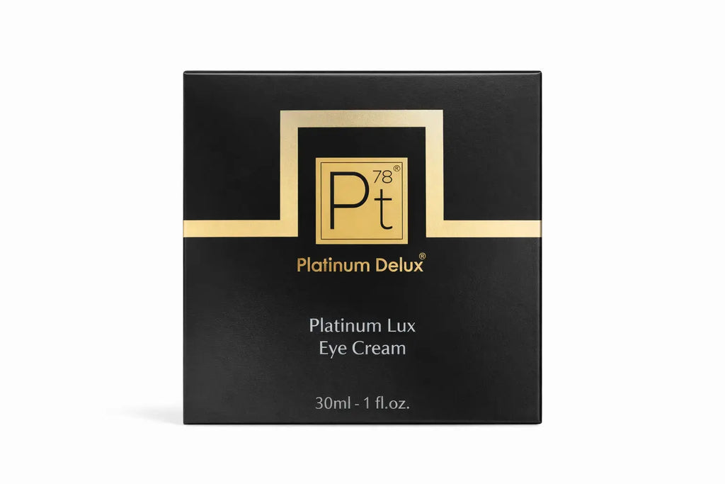 Platinum Lux Eye Cream box front with gold Pт 78° logo on dark packaging