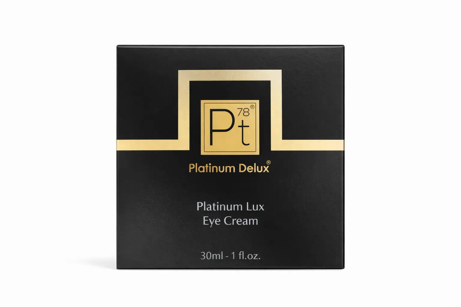 Platinum Lux Eye Cream box front with gold Pт 78° logo on dark packaging