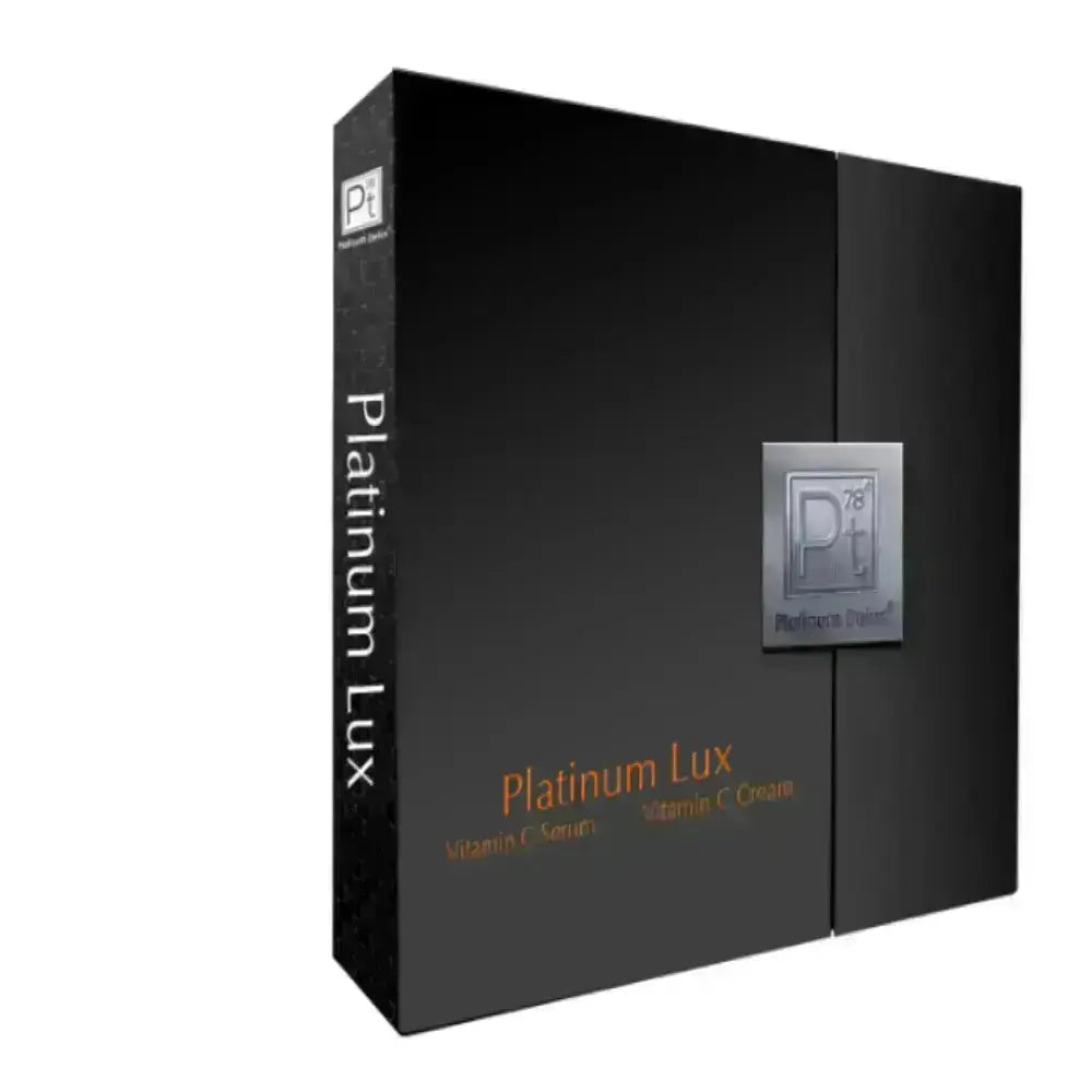 Platinum Lux Vitamin C Set gift box with gold “Platinum Lux” and Pt logo