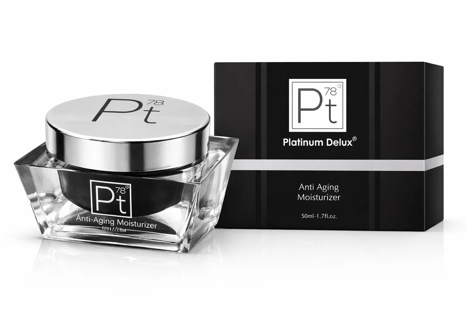Platinum Deluxe Anti-Aging Moisturizer jar with matching product box