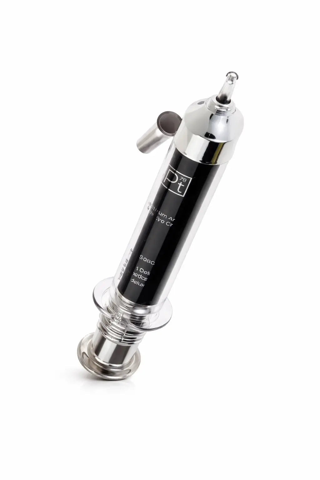 Face Lift syringe: silver and black serum applicator with dispensing tip