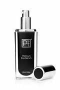 Platinum Eye Serum bottle with silver pump and black glass container