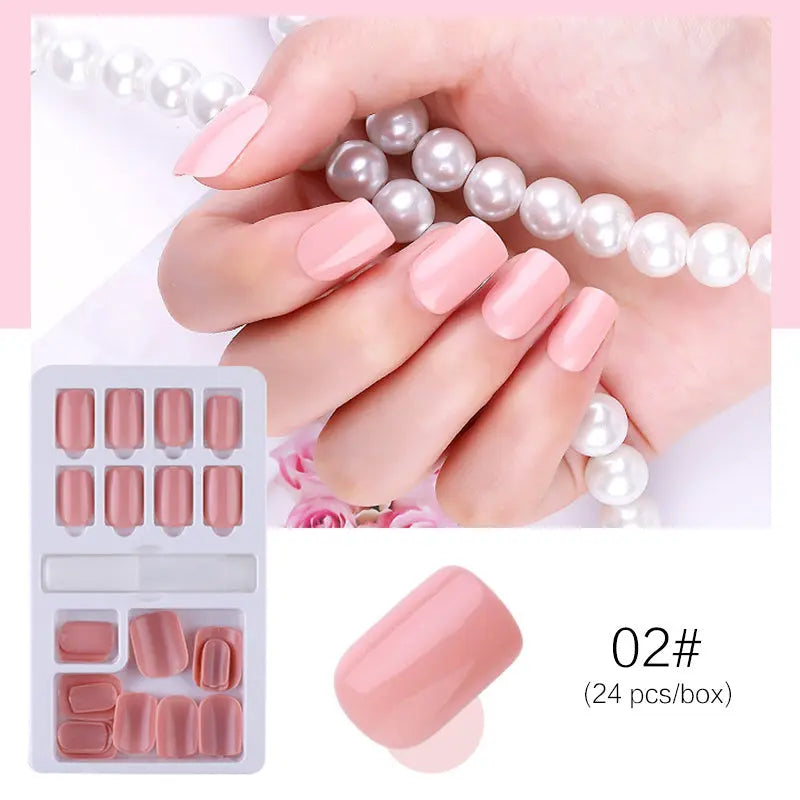 Reusable Stick-On-Nails Set, 02# pale pink, glossy oval tips (24 pcs).