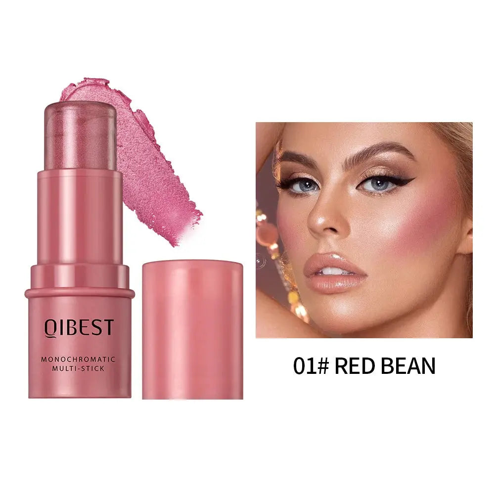 Multi-stick shade 01 Red Bean with swatch on cheek and lips