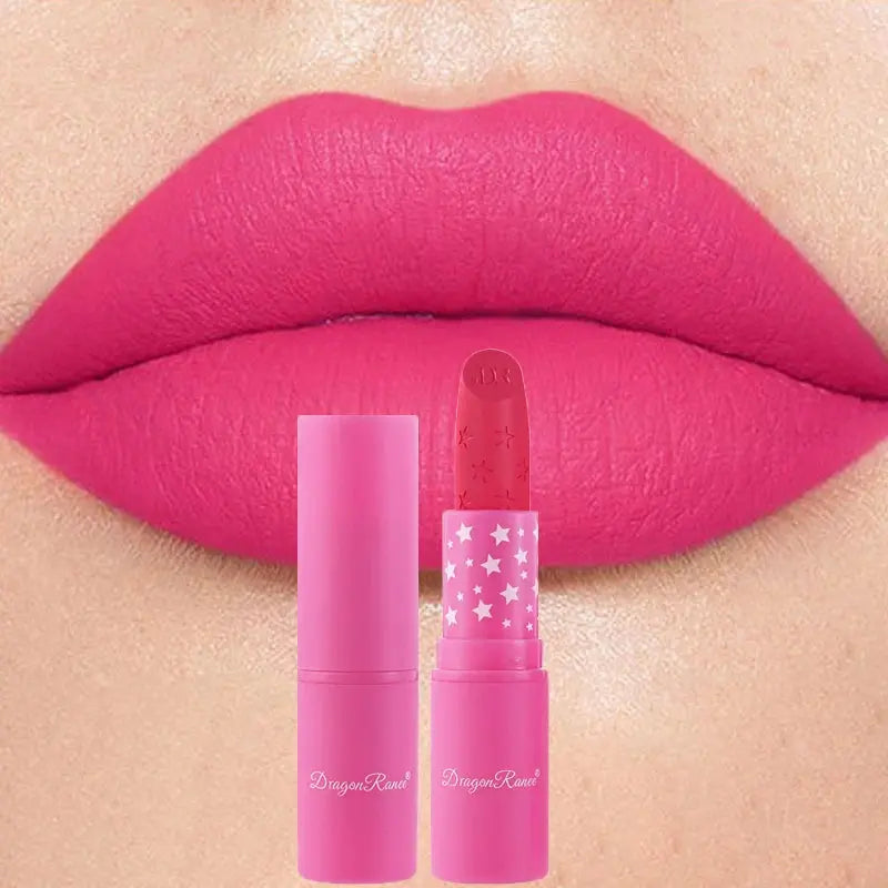 Rose red matte lipstick with waterproof velvet matte finish, long-lasting color
