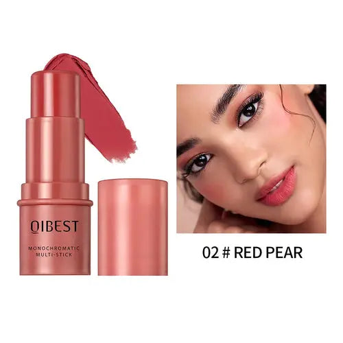 Multi-stick shade 02 Red Pear with swatch on lips and cheeks