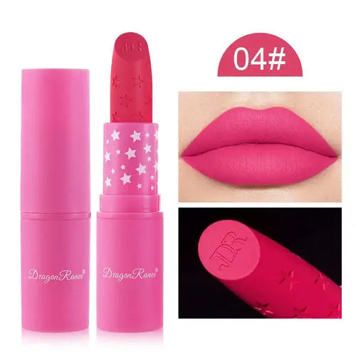 Wasserfester matter Lippenstift 04# in Pink – Lippen Swatch und Tube