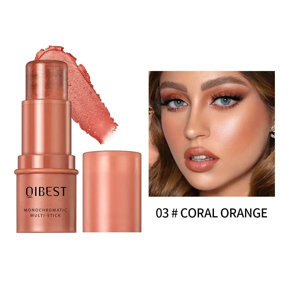Multi-stick shade 03 Coral Orange with swatch on cheek and lips