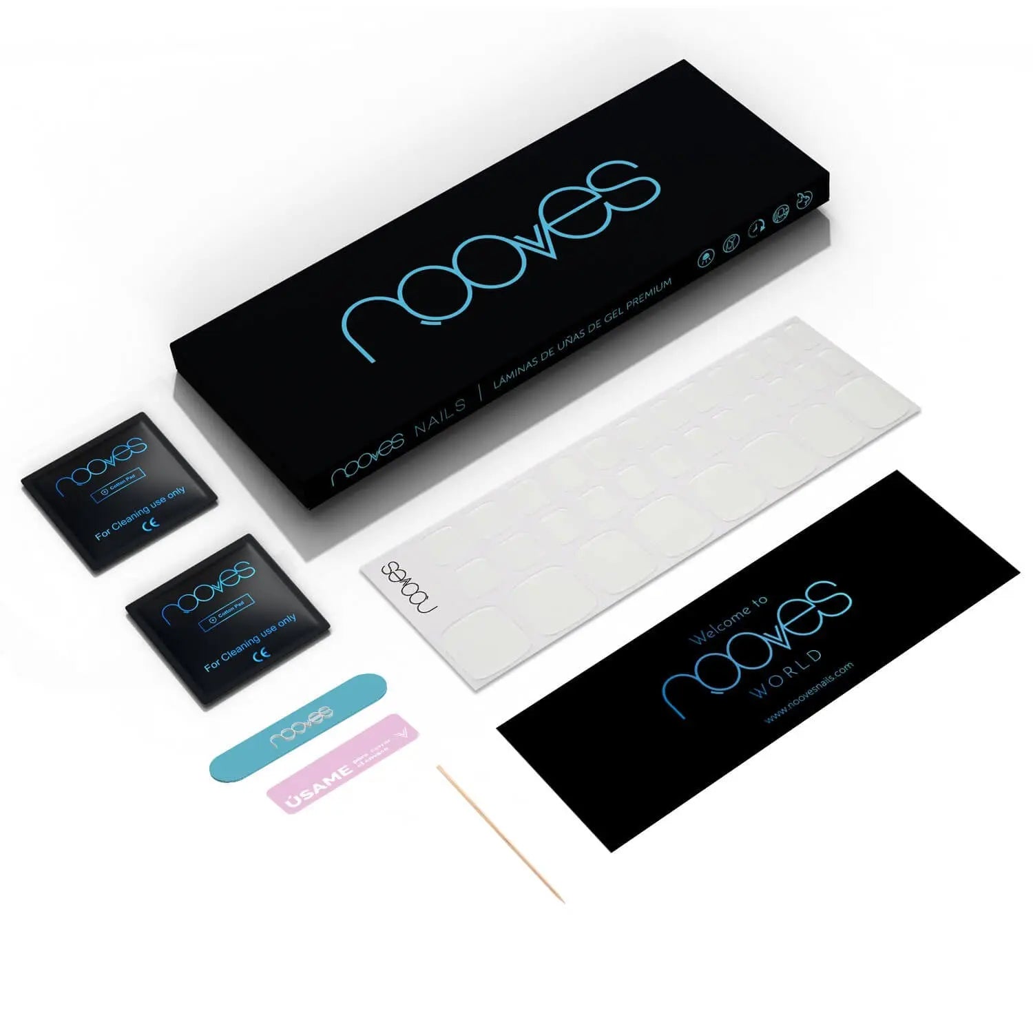 NOOVES gel nail strip set for manicure & pedicure: box, cards, and clear strip tray