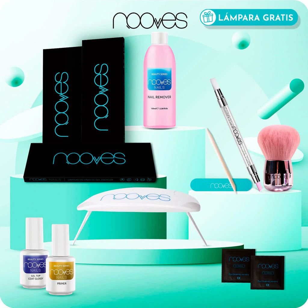 Kit profesional de uñas: lámpara, herramientas y productos para manicura