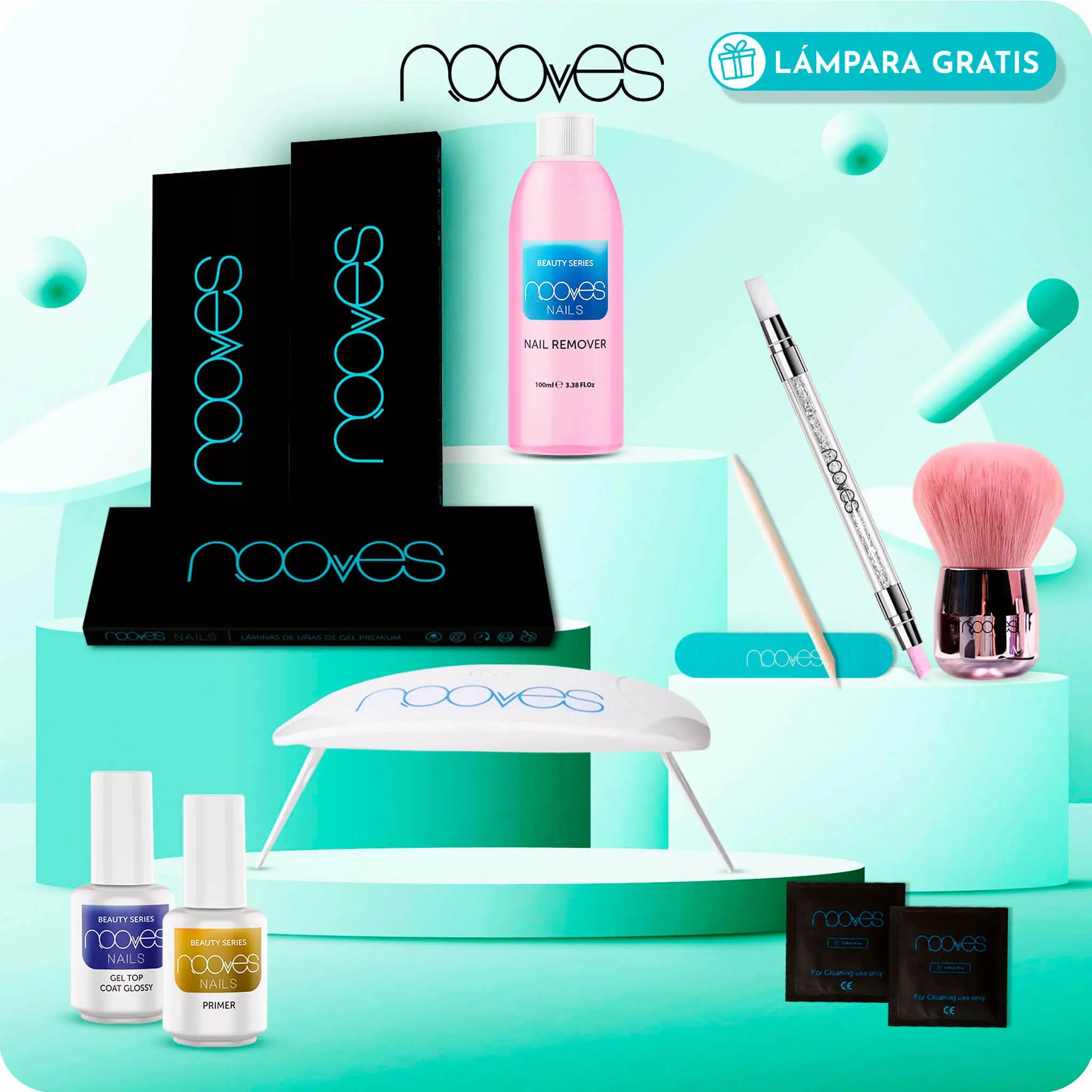 Kit profesional de uñas: lámpara, herramientas y productos para manicura