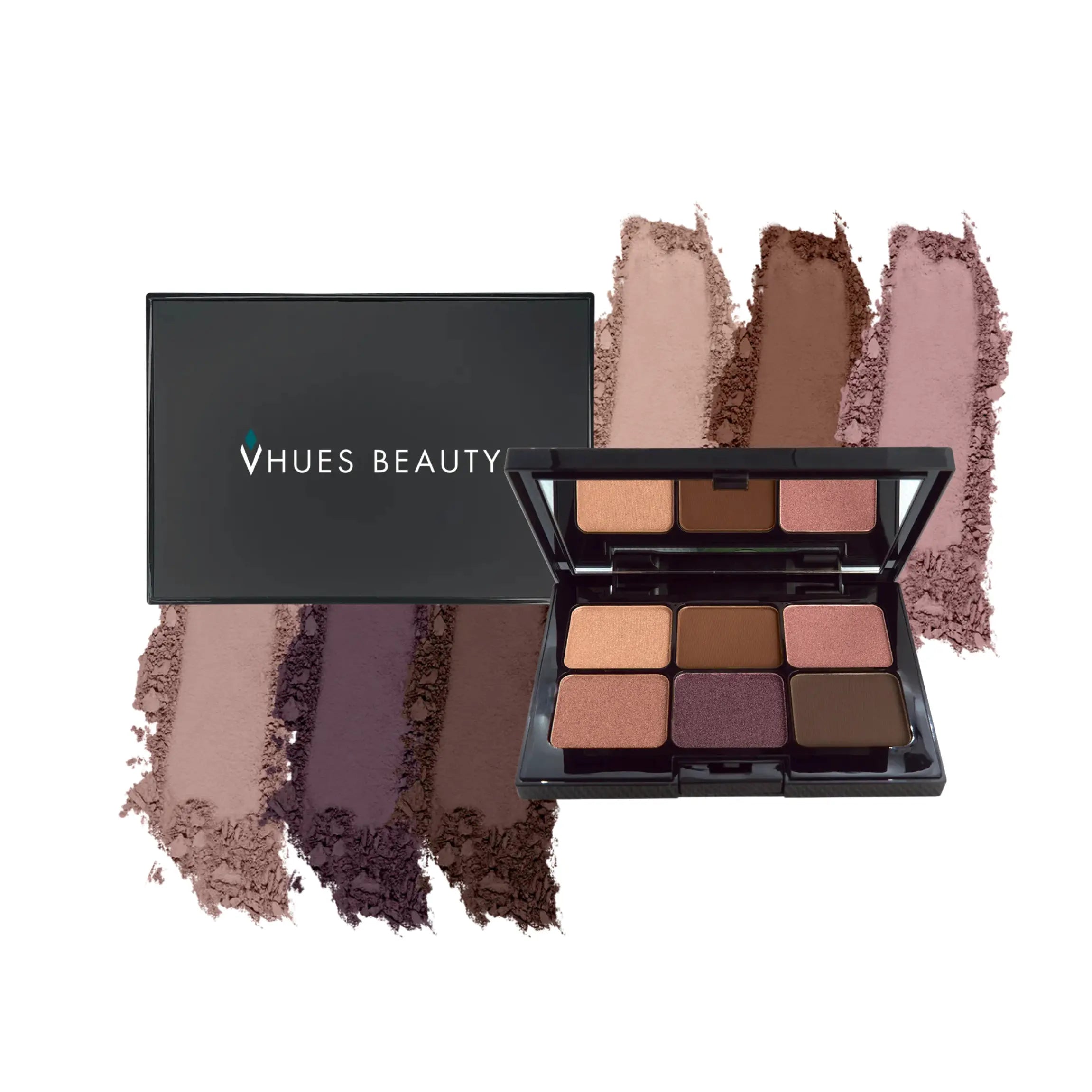 Vegan eyeshadow palette with rose, plum, and mauve matte & shimmer shades