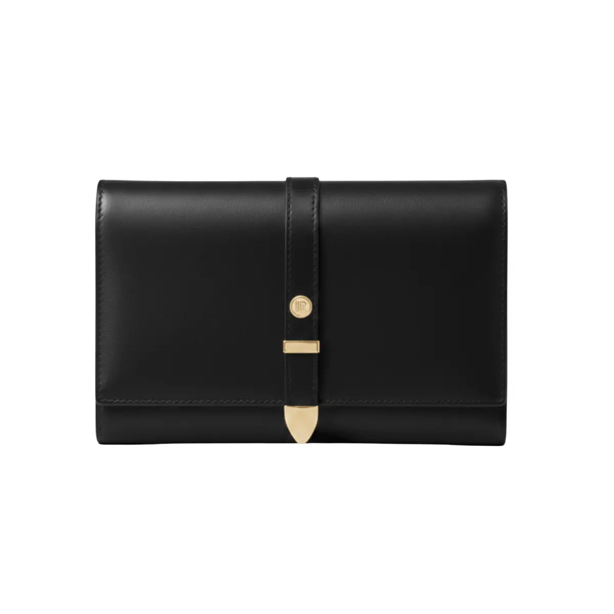 Aspen Black travel wallet front fold with gold clasp hardware