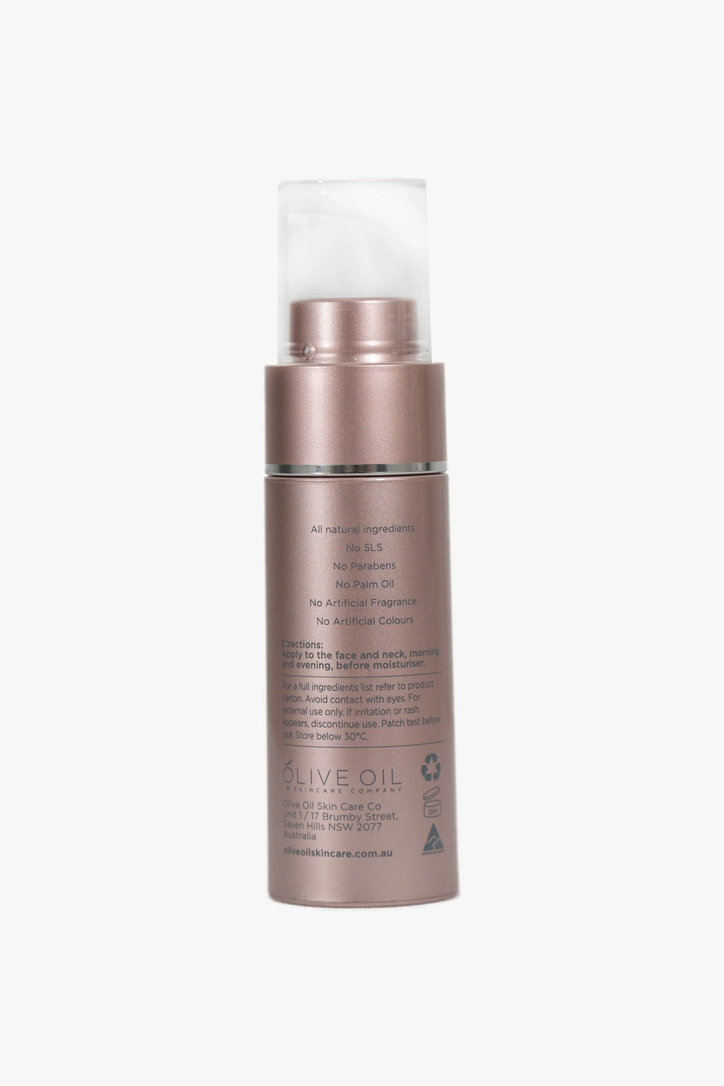 Zetox Skin Tone Correcting Serum 30ml rear label on rose-gold pump bottle